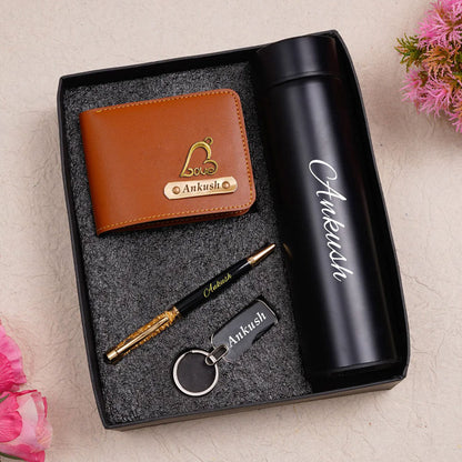 Customized Wallet Pen Keychain And Temperature Bottle Combo